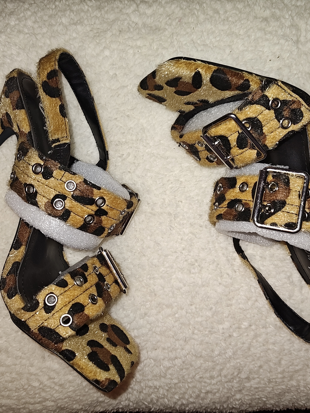 Leopard Print Buckle Heeled Sandals - Brown